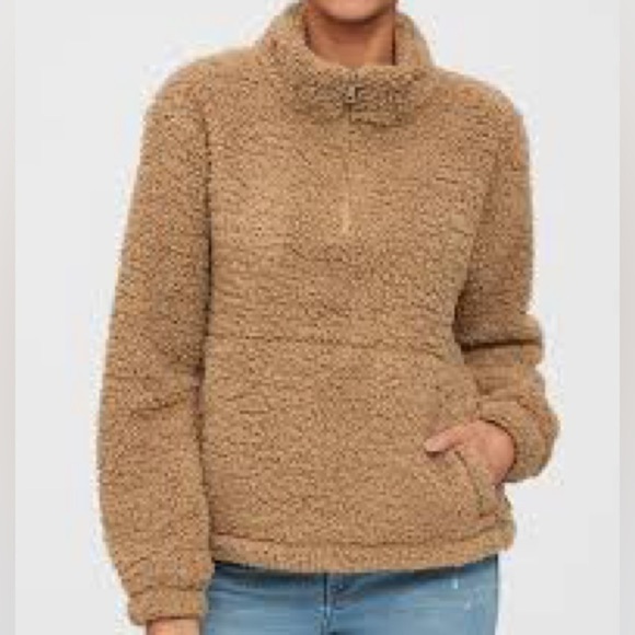GAP Jackets & Blazers - NWT Gap Cozy Teddy Tan Sherpa Half-Zip Jacket